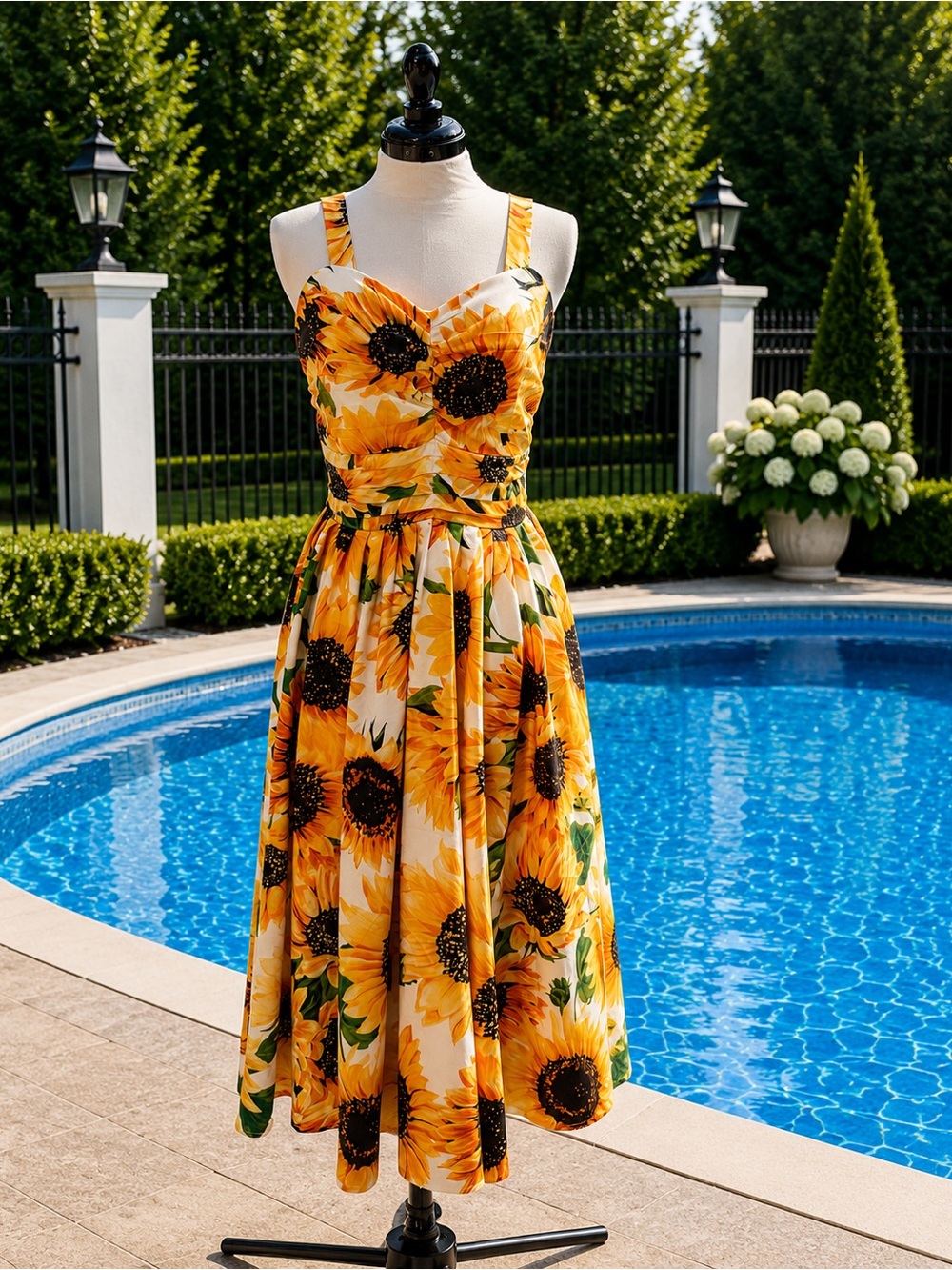 Sunflower Print Sweetheart Sundress - Yellow